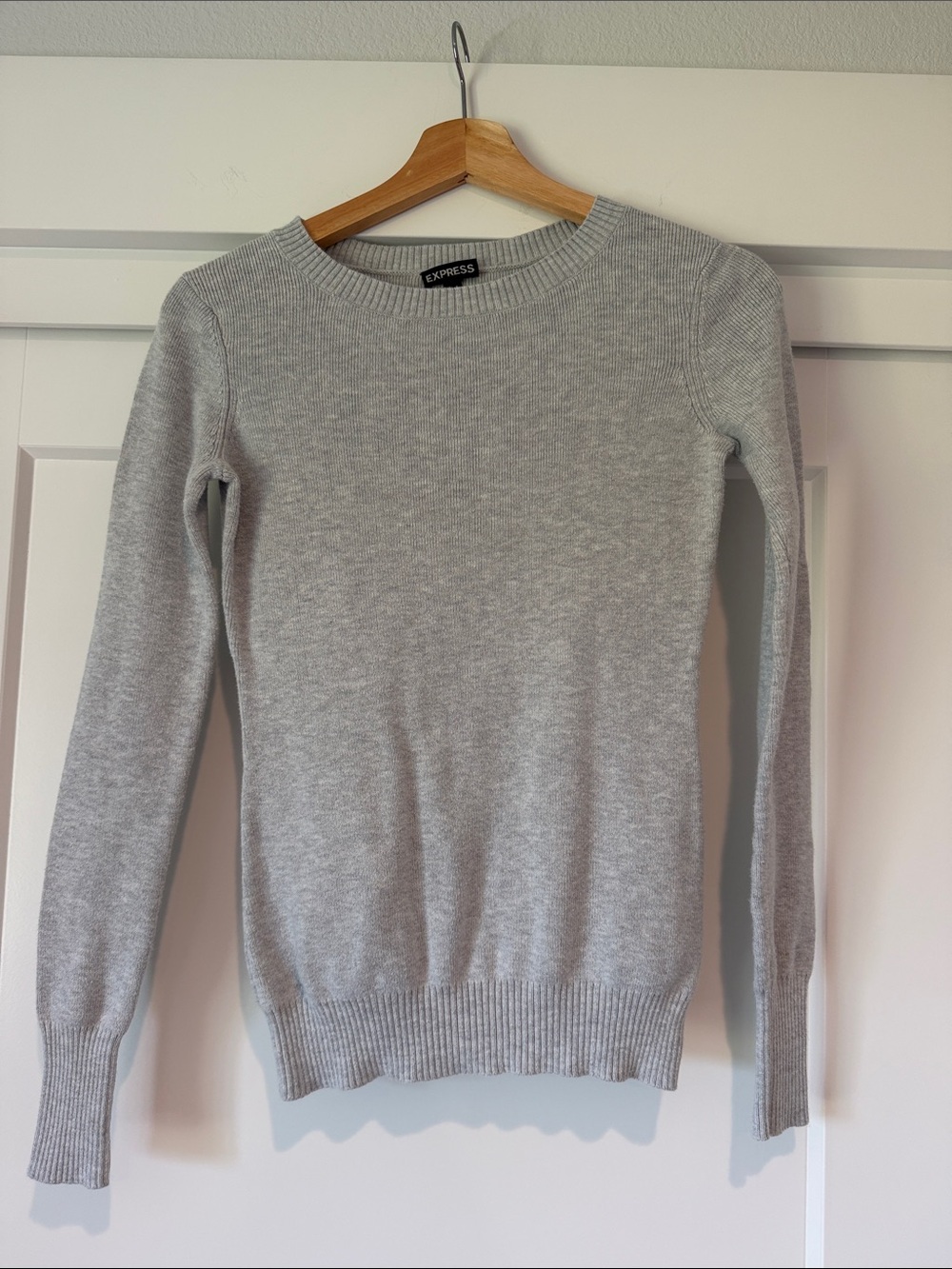 Express Light Gray Crewneck Sweater - Women's Slim Fit
